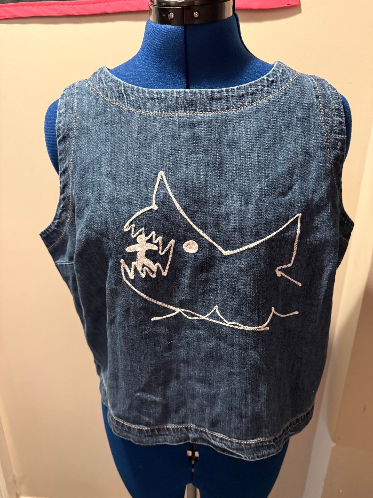 Fourth of Jaws Blue Denim Crop Sleeveless Top - LG