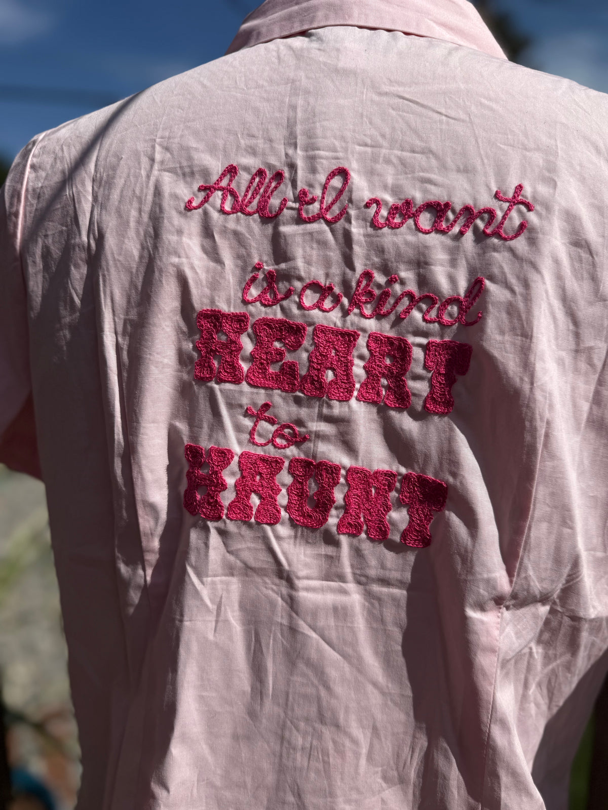 All I Want is a Kind Heart to Haunt Pink S/S Button-Up Western Silver Tips Shirt - XL