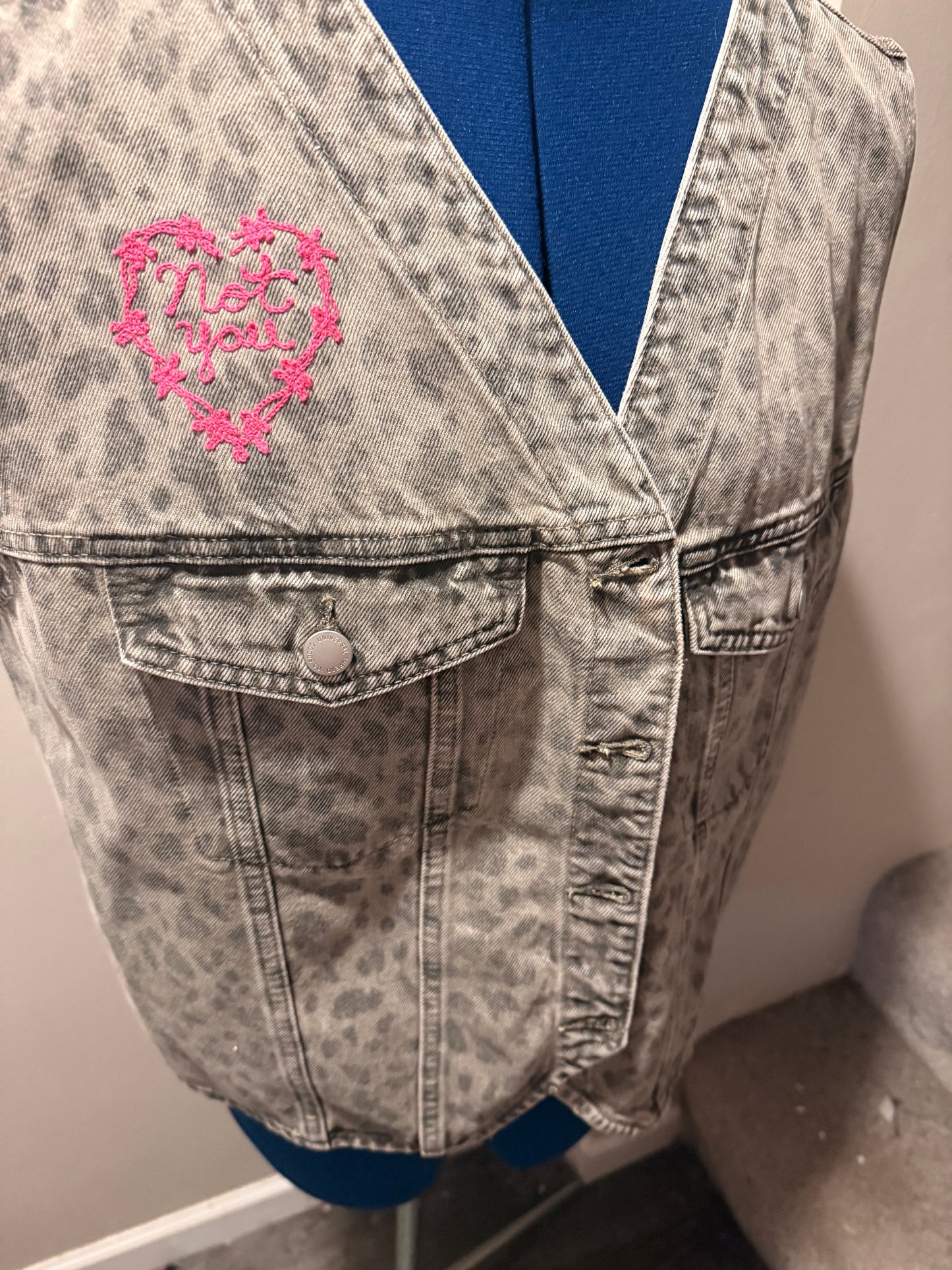 Womyn Don't Owe You Shit Animal Print Denim Vest - XL