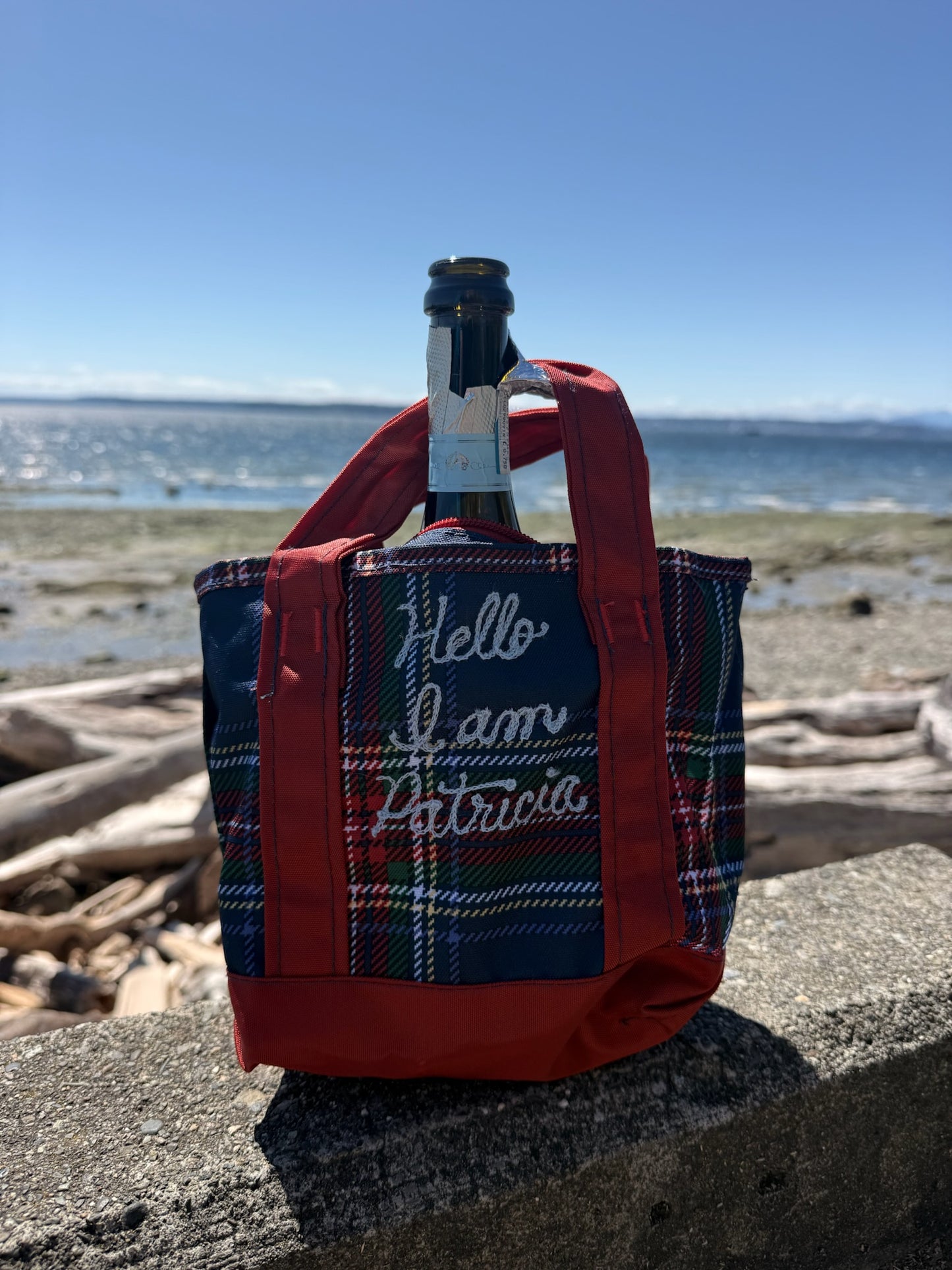 Hello I Am Patricia with Headpiece Small Plaid Nylon Tote