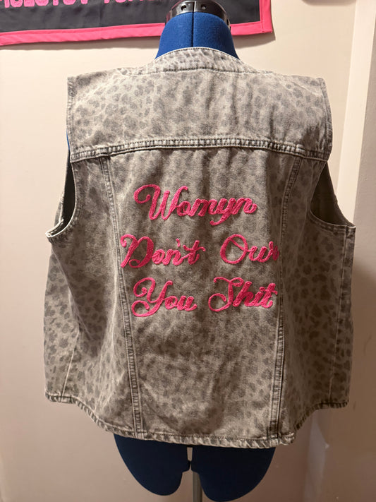 Womyn Don't Owe You Shit Animal Print Denim Vest - XL