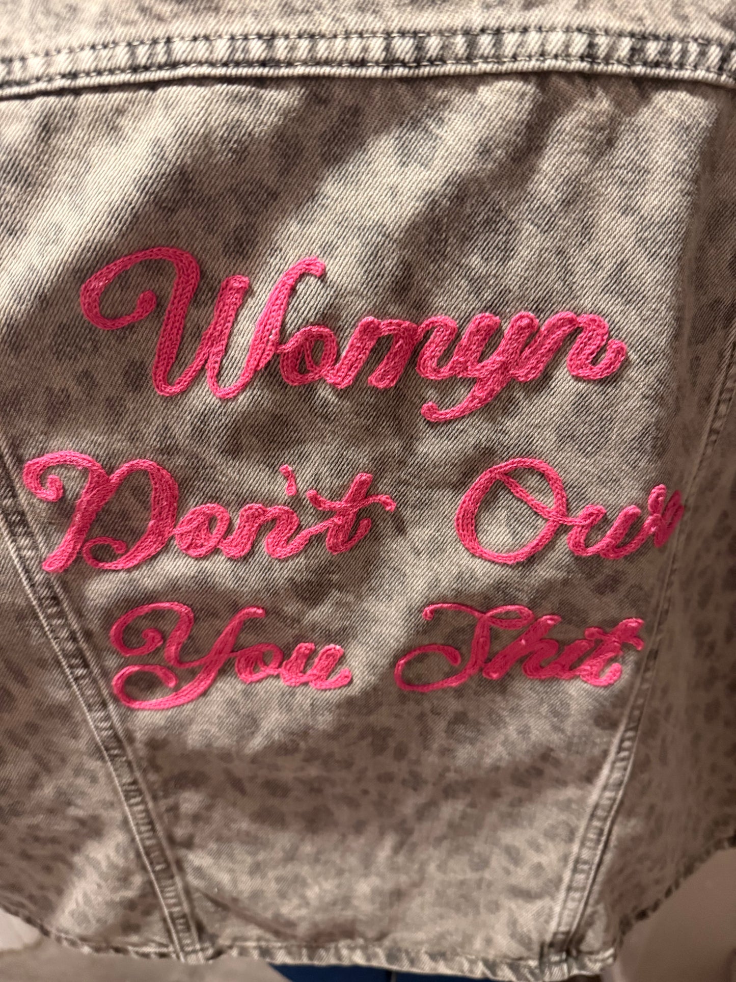 Womyn Don't Owe You Shit Animal Print Denim Vest - XL