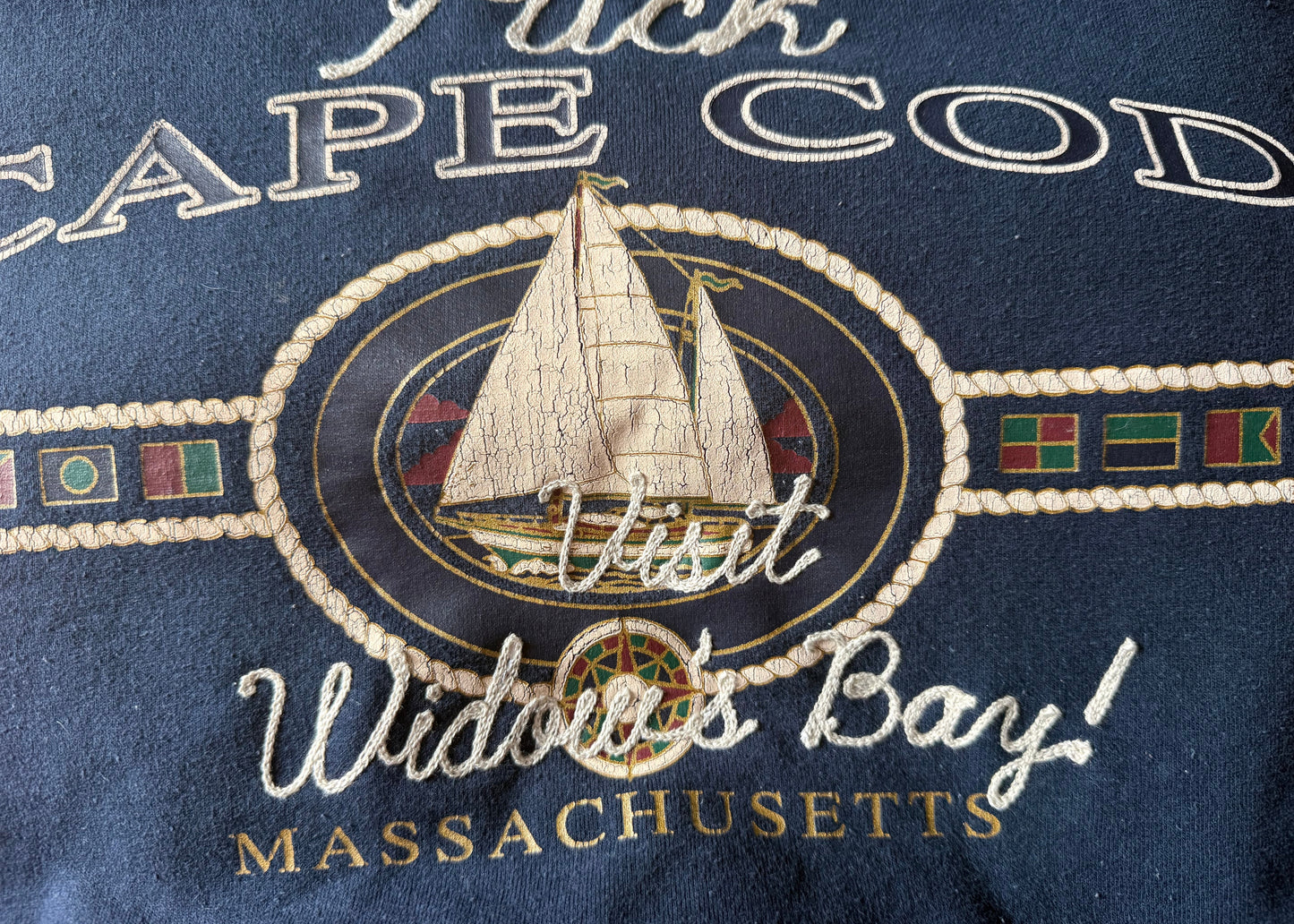 F*ck Cape Cod! Visit Widow's Bay! VTG Navy Graphic Print Crewneck Sweatshirt -