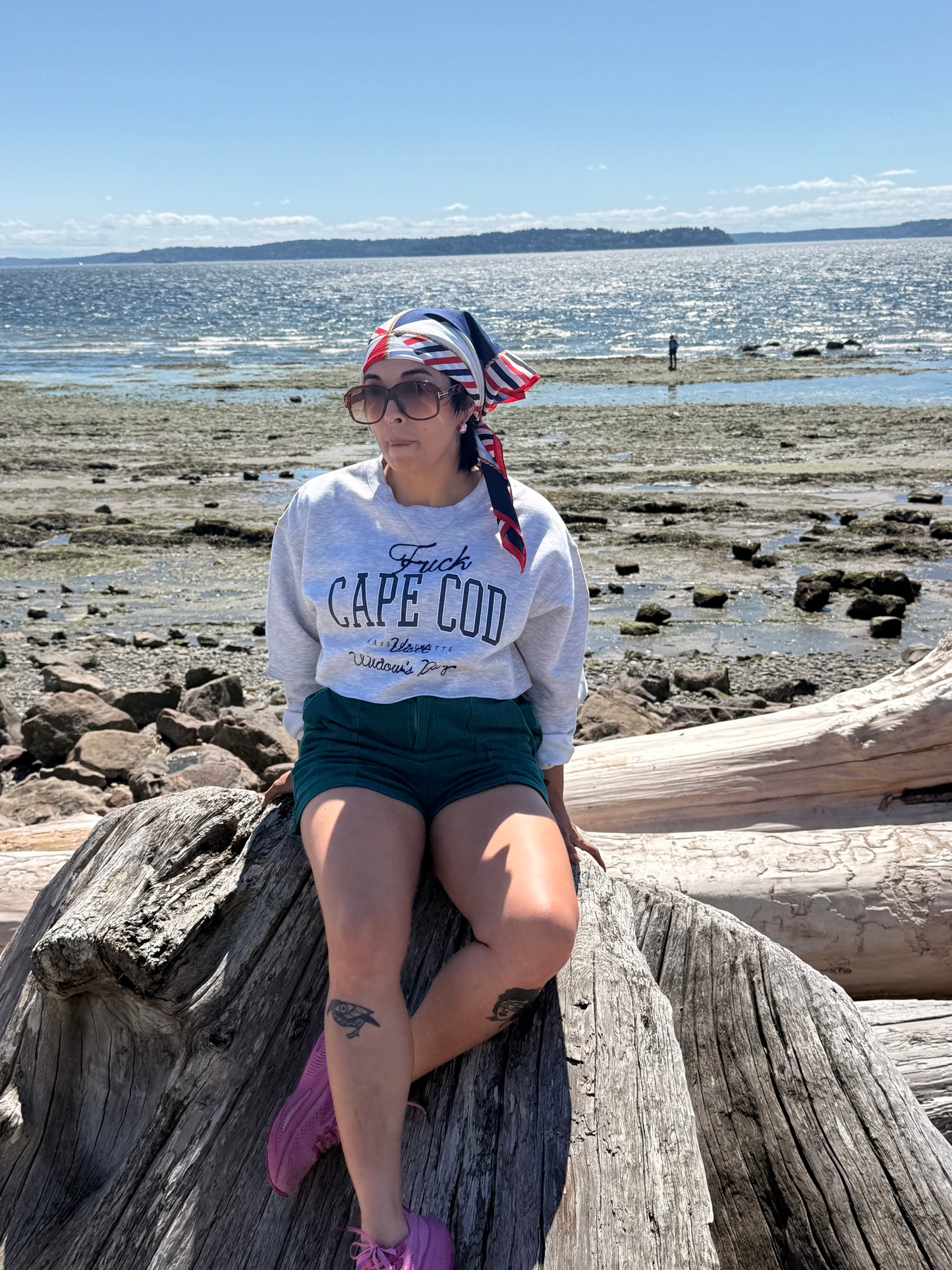 F*ck Cape Cod! Visit Widow's Bay! Gray Crewneck Crop Sweatshirt - LG