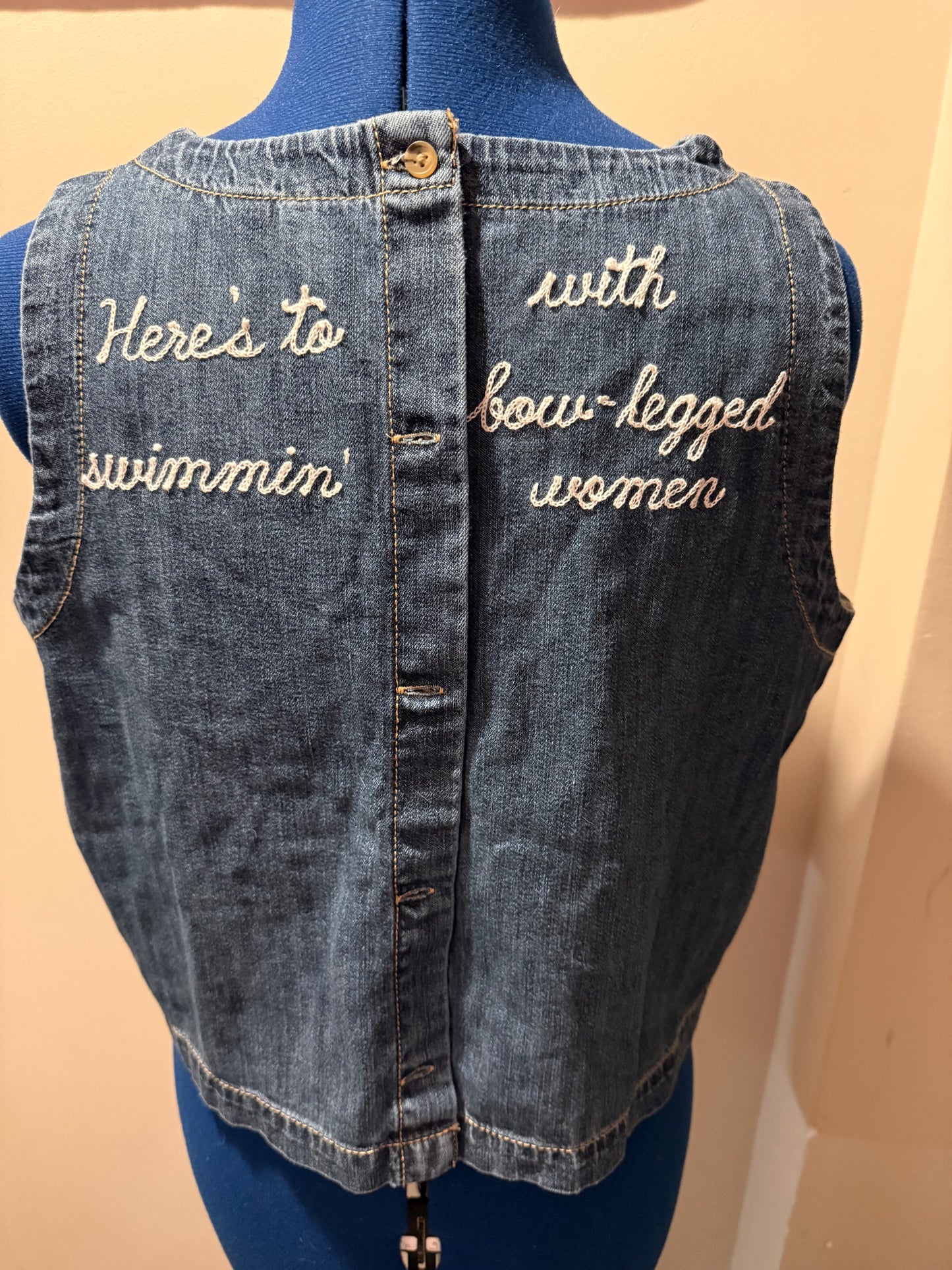 Fourth of Jaws Blue Denim Crop Sleeveless Top - LG