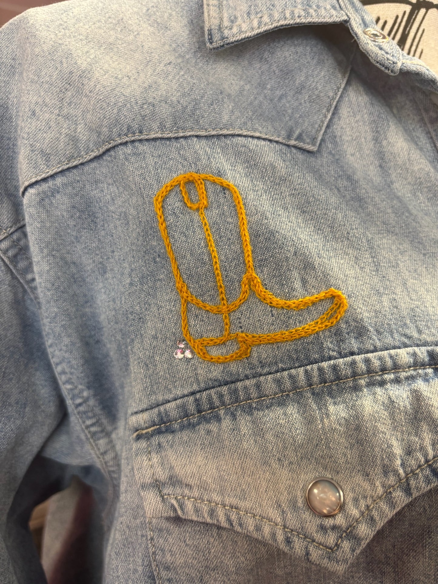 "Horse Girls for Abortion" in Denim with Rhinestones + Cowboy Boot