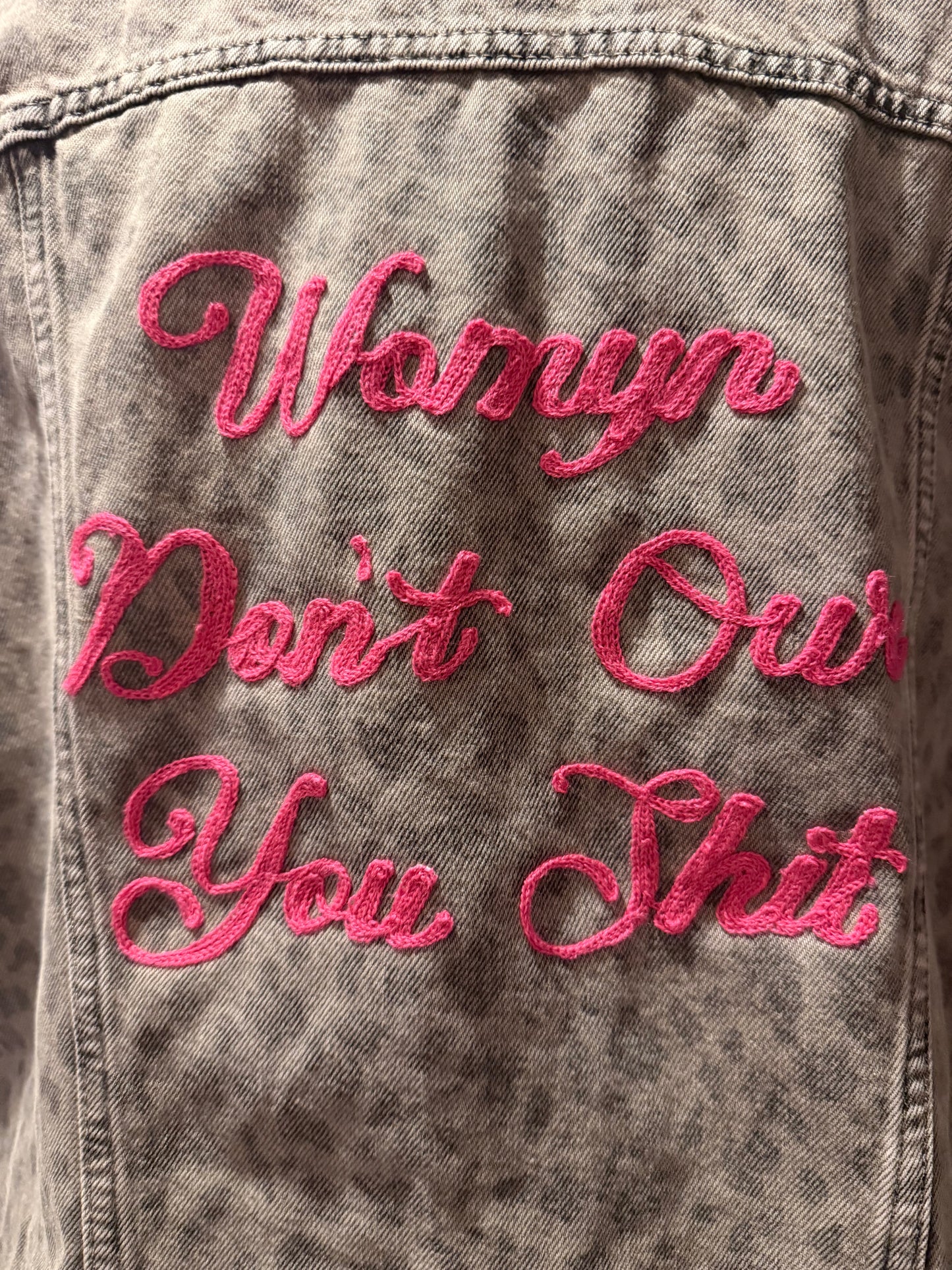 Womyn Don't Owe You Shit Animal Print Denim Vest - XL