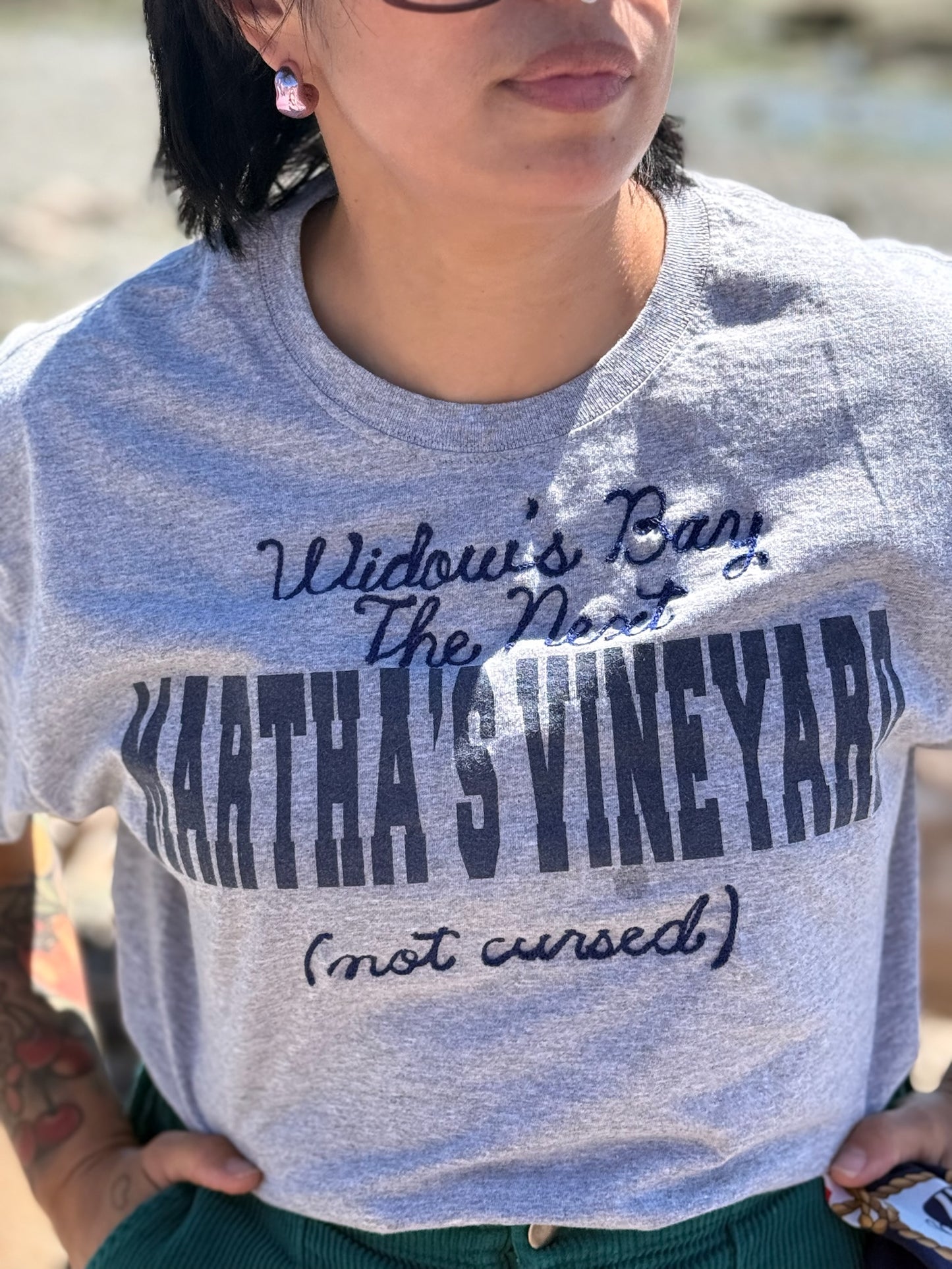 Widow's Bay The Next Martha's Vineyard (not cursed) Gray Varsity-Style Tee - MD