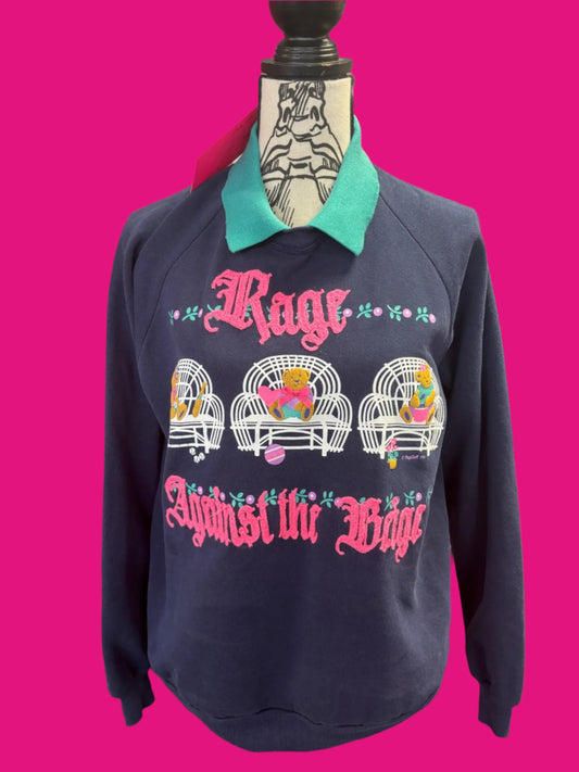 Vintage "Rage Against the Beige" Navy + Pink Bears Collared Crewneck