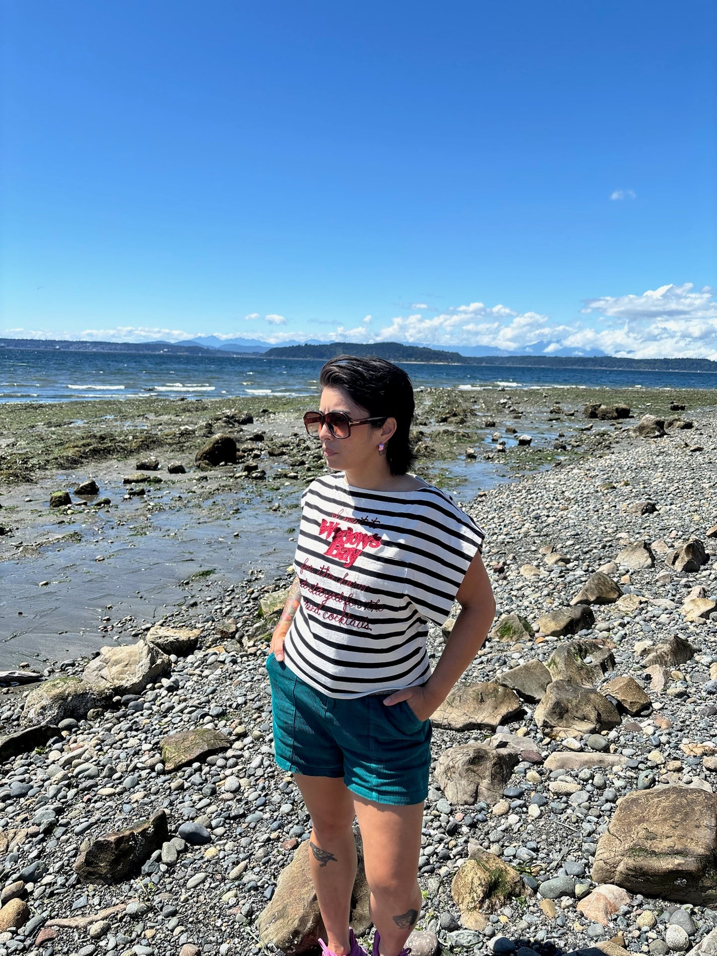 I went to Widow's Bay for the charm and stayed for the cursed cocktails White + Black Striped Structured Cap Sleeve Top - SM
