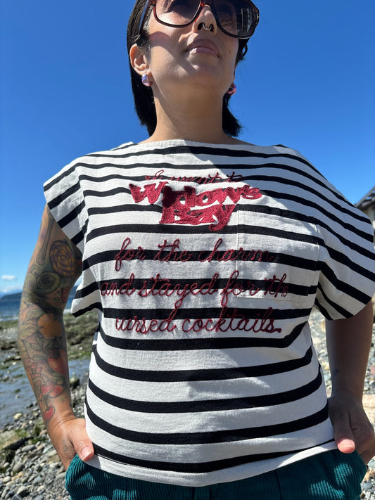 I went to Widow's Bay for the charm and stayed for the cursed cocktails White + Black Striped Structured Cap Sleeve Top - SM