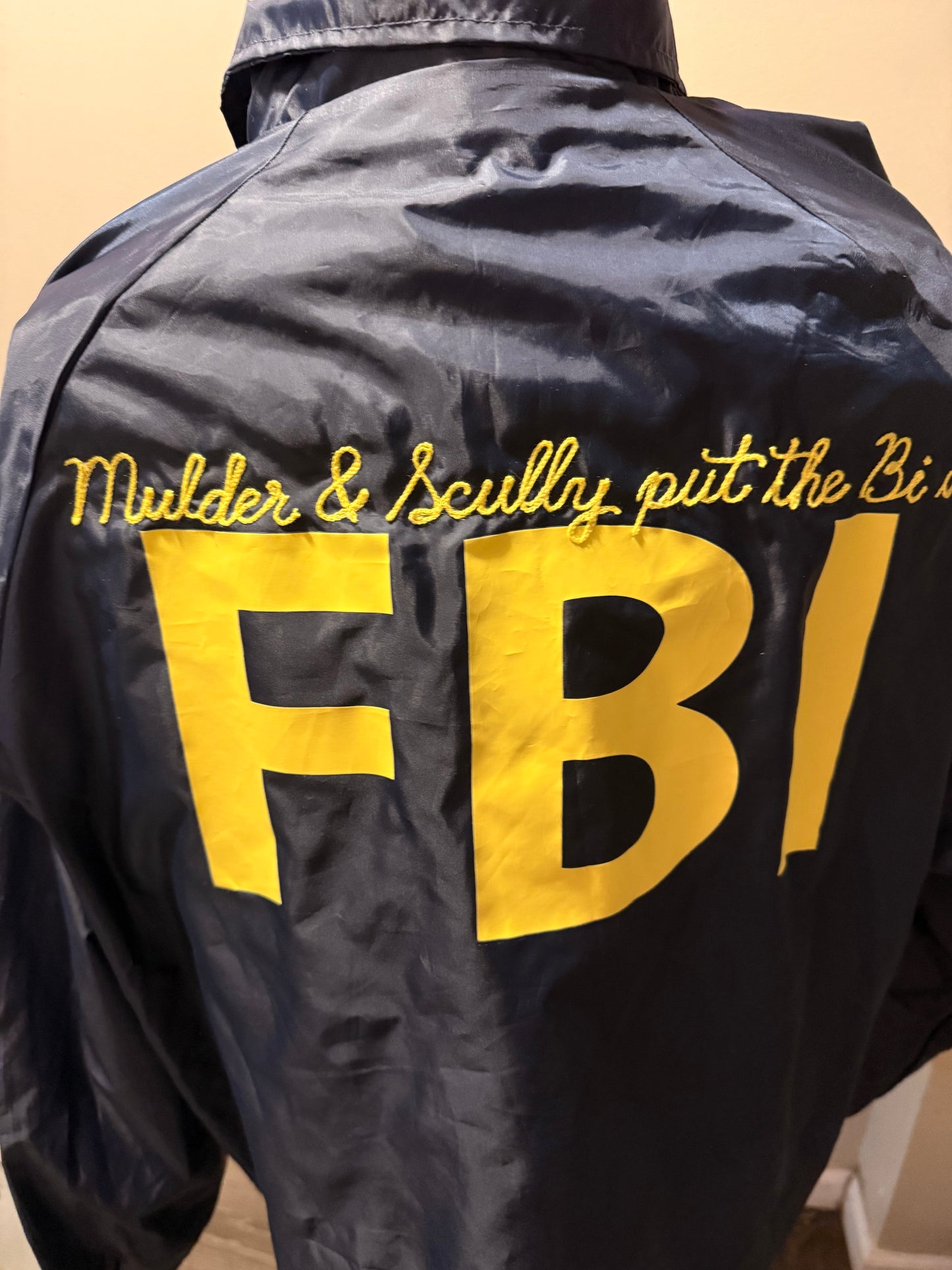 Bi in FBI Vintage Navy + Gold L/S Windbreaker Jacket - 2XL