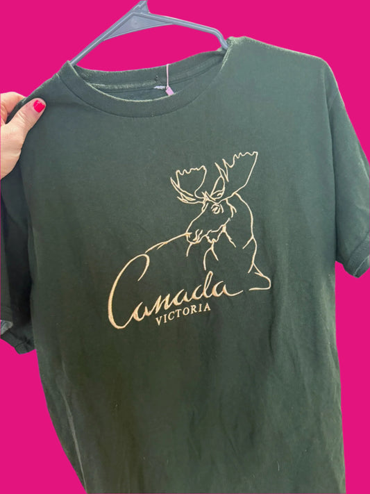 Blank Vintage Green + Gold Embroidered Moose Victoria BC Tee