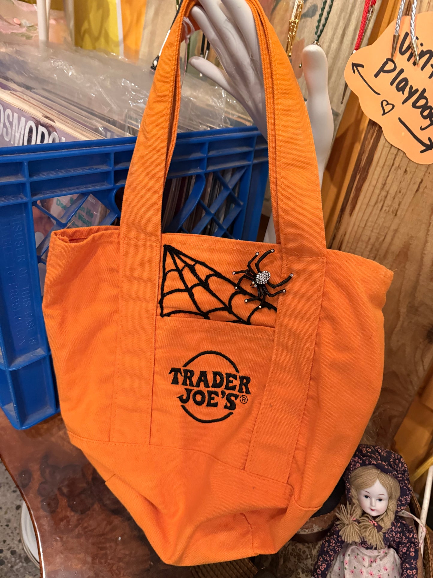 Spider Web Trader Joe's Orange Mini Tote