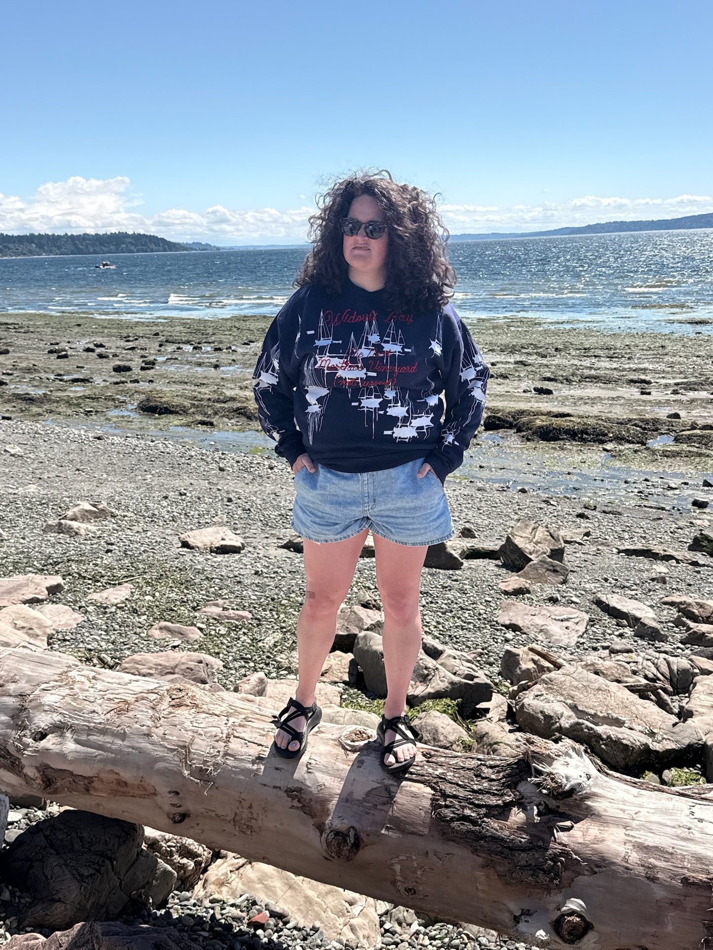 Widow's Bay The Next Martha's Vineyard (not cursed) VTG Navy Sailboat Harbor Crewneck Sweatshirt - LG
