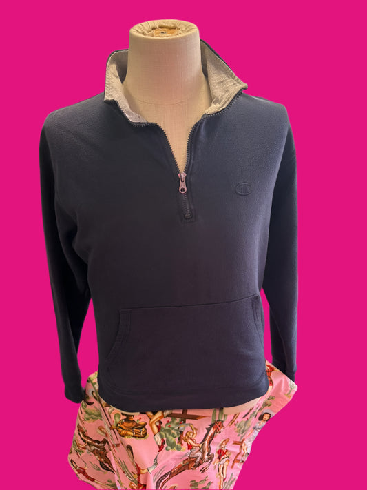 Navy Blue Champion Quarter Zip Long Sleeve Crew Neck