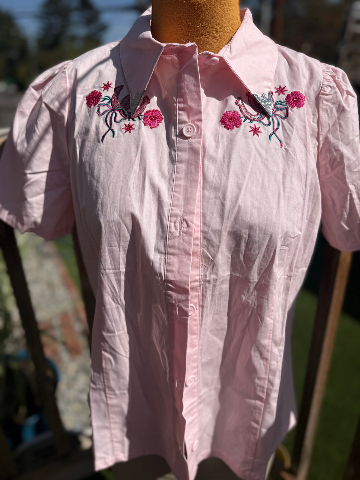 All I Want is a Kind Heart to Haunt Pink S/S Button-Up Western Silver Tips Shirt - XL