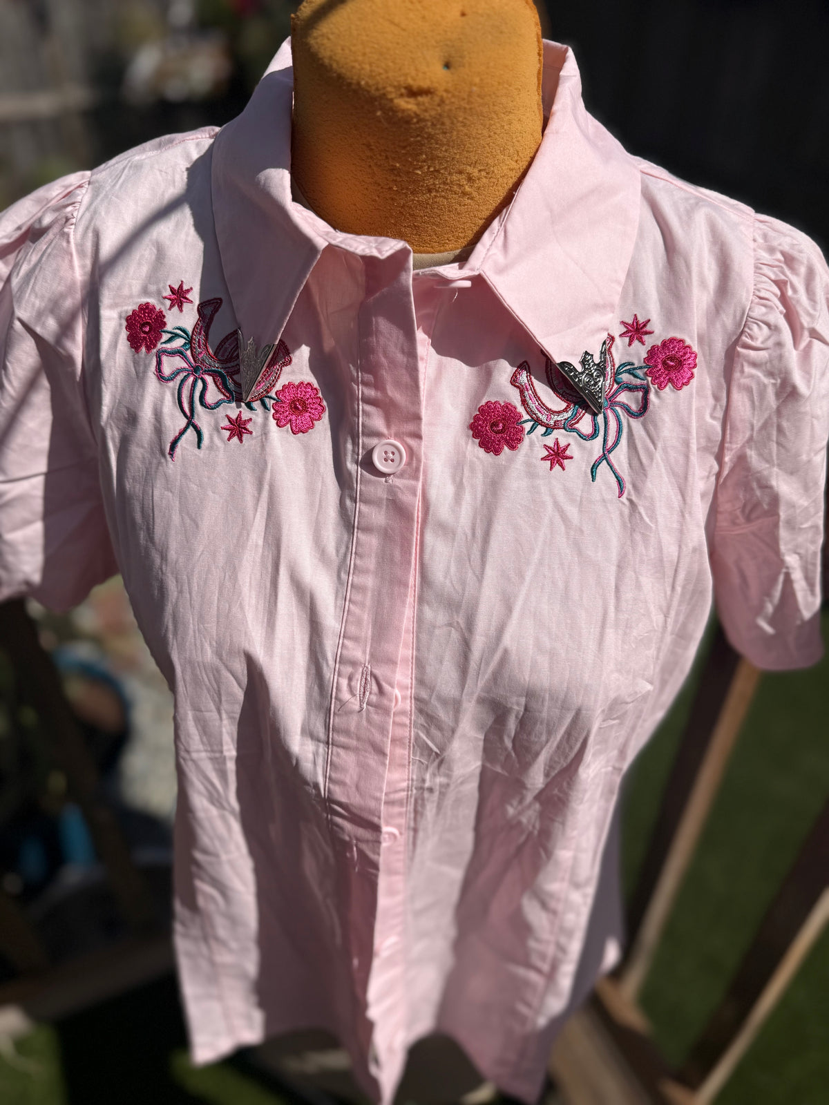 All I Want is a Kind Heart to Haunt Pink S/S Button-Up Western Silver Tips Shirt - XL