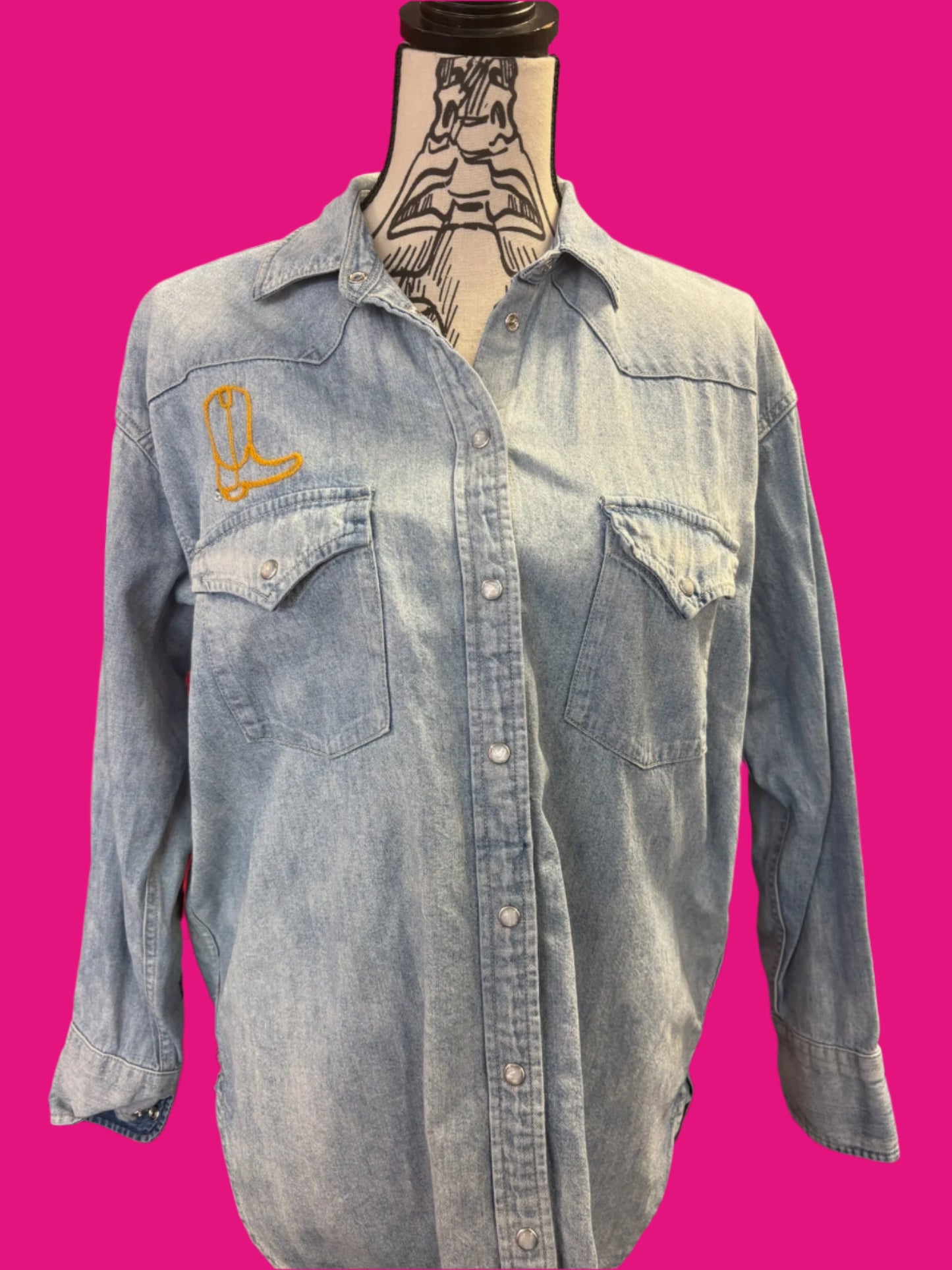 "Horse Girls for Abortion" in Denim with Rhinestones + Cowboy Boot