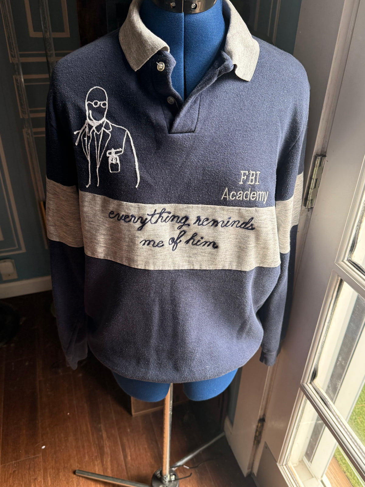 Everything Reminds Me of Him VTG The X-Files L/S Gray + Navy Polo Sweatshirt - XL