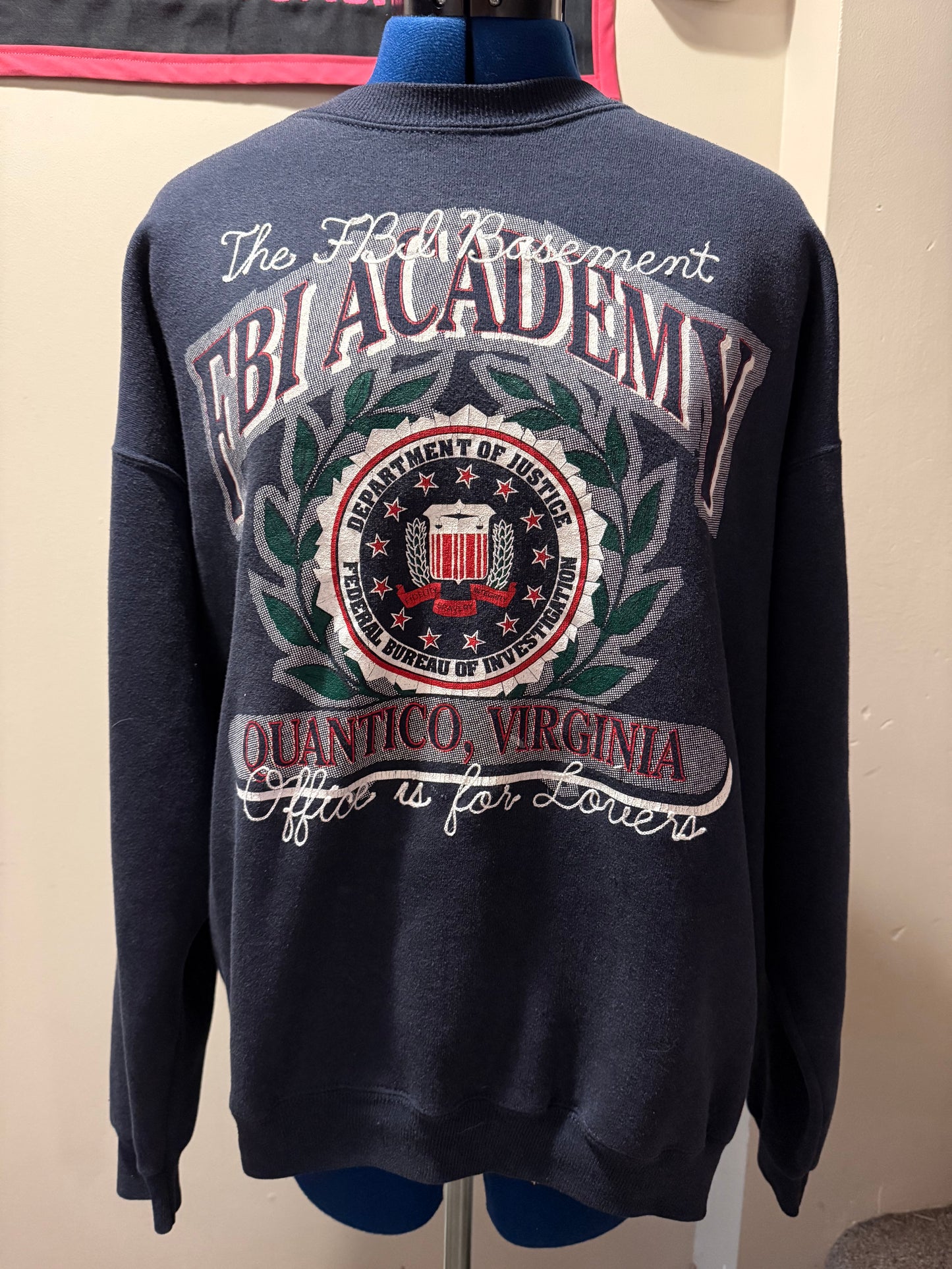 The FBI Basement Office is for Lovers VTG L/S Navy Crewneck Sweatshirt - XL