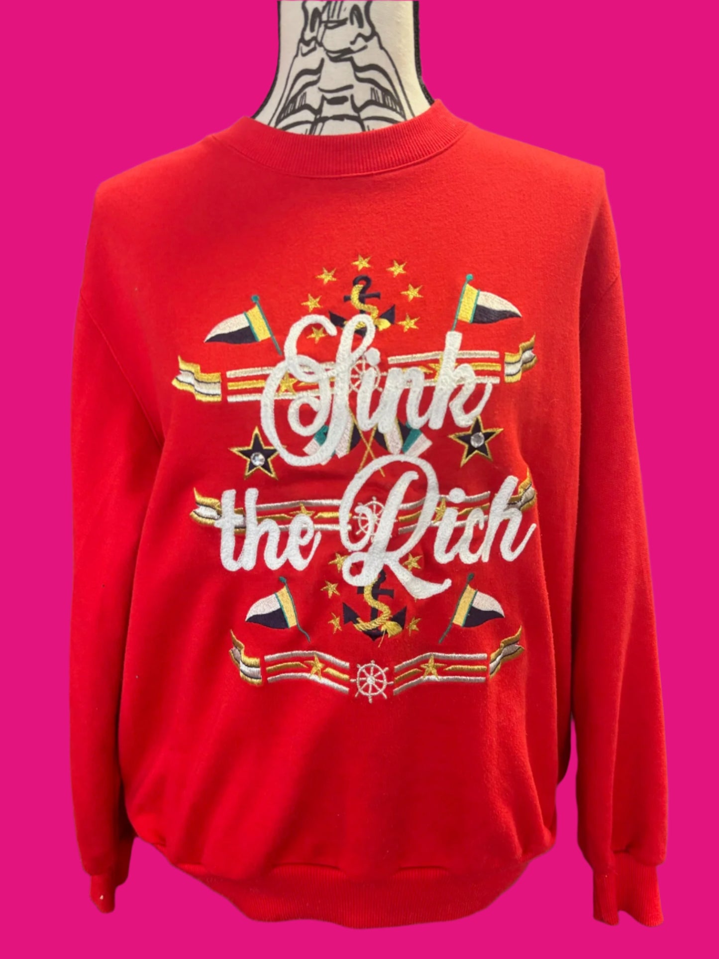 "Sink the Rich" Red Sailing Flags Vintage Crew
