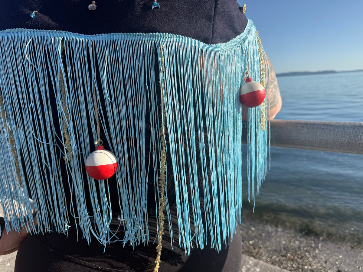 Sea Hag Disco Cape with Rhinestones, Fringe Trim, Seaweed + Bobbers