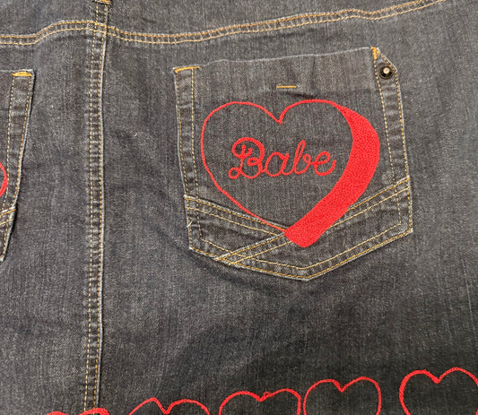 "Not Your Babe" Hearts Dark Denim Plus Skirt Sz 26