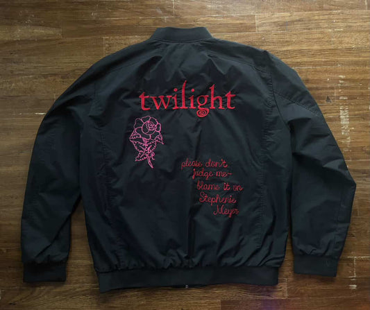 Twilight Blame It on Stephanie Meyer Black Bomber Jacket