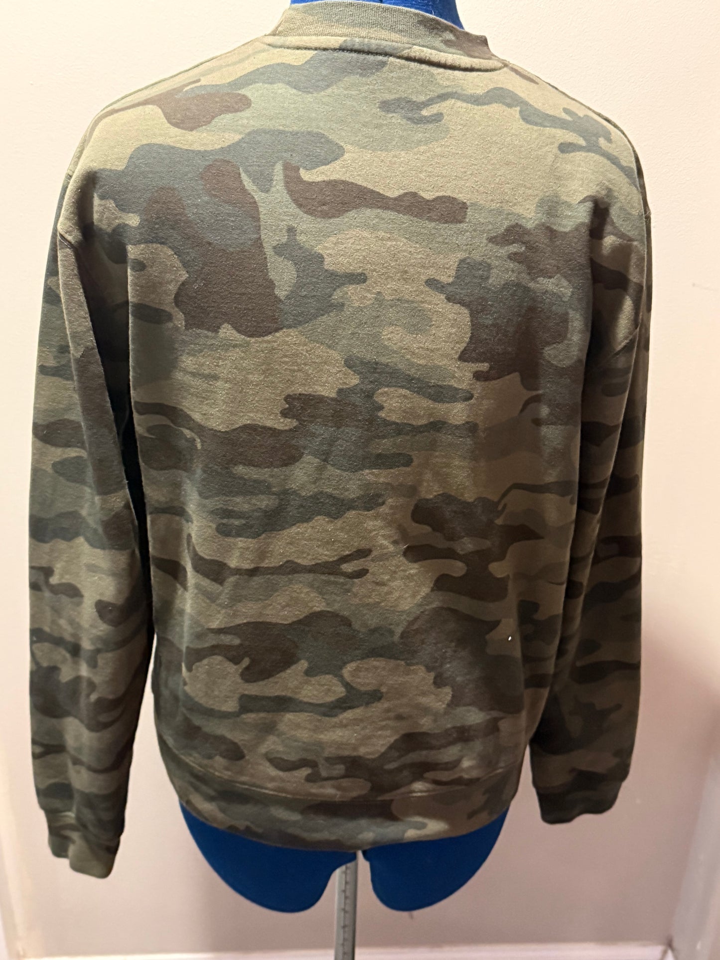 Not a Girl Camo Green Varsity L/S Pullover Sweatshirt