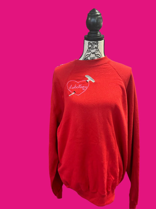 Vintage "Lobotomy Heart" Bright Red Crewneck