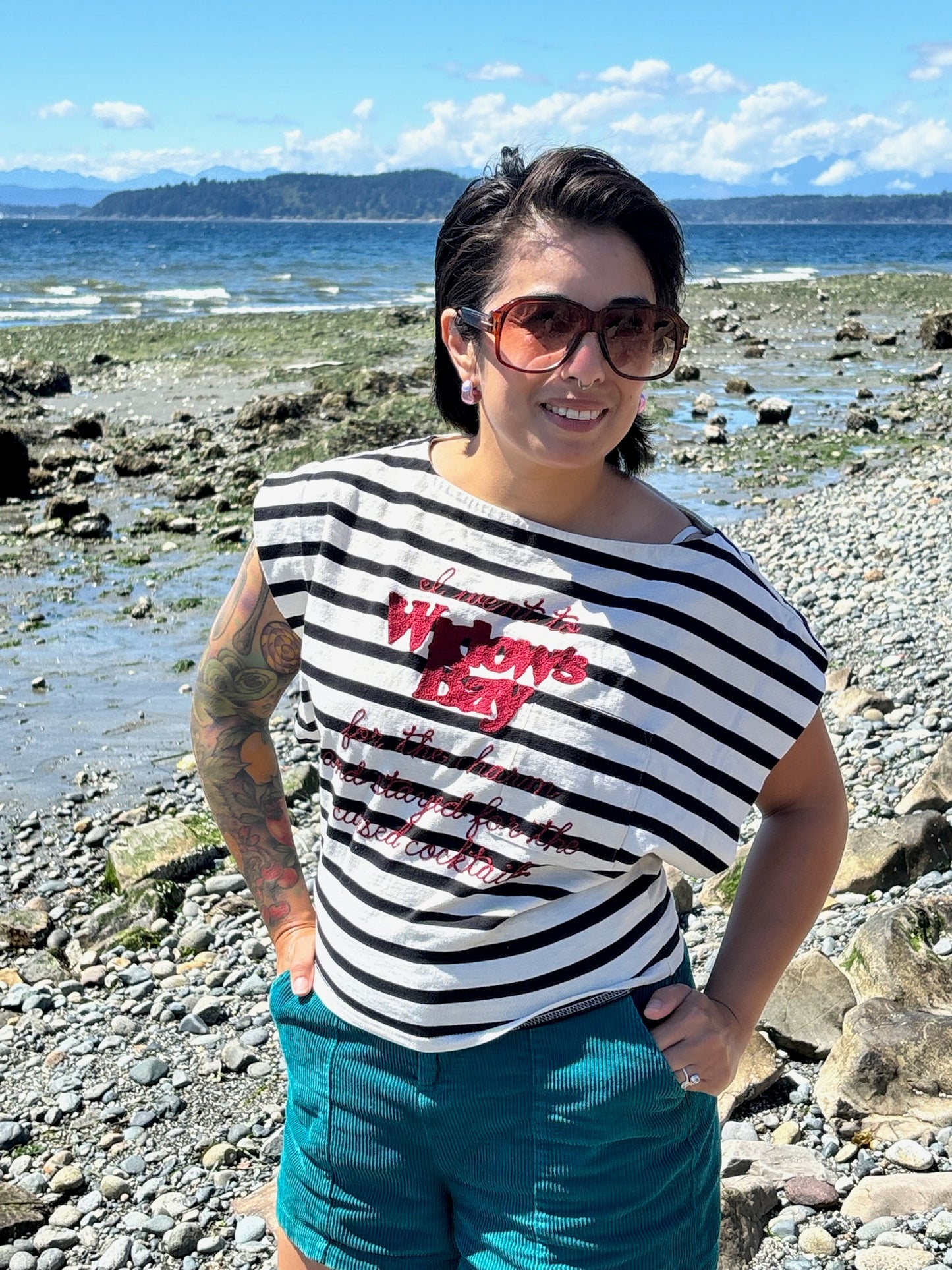 I went to Widow's Bay for the charm and stayed for the cursed cocktails White + Black Striped Structured Cap Sleeve Top - SM