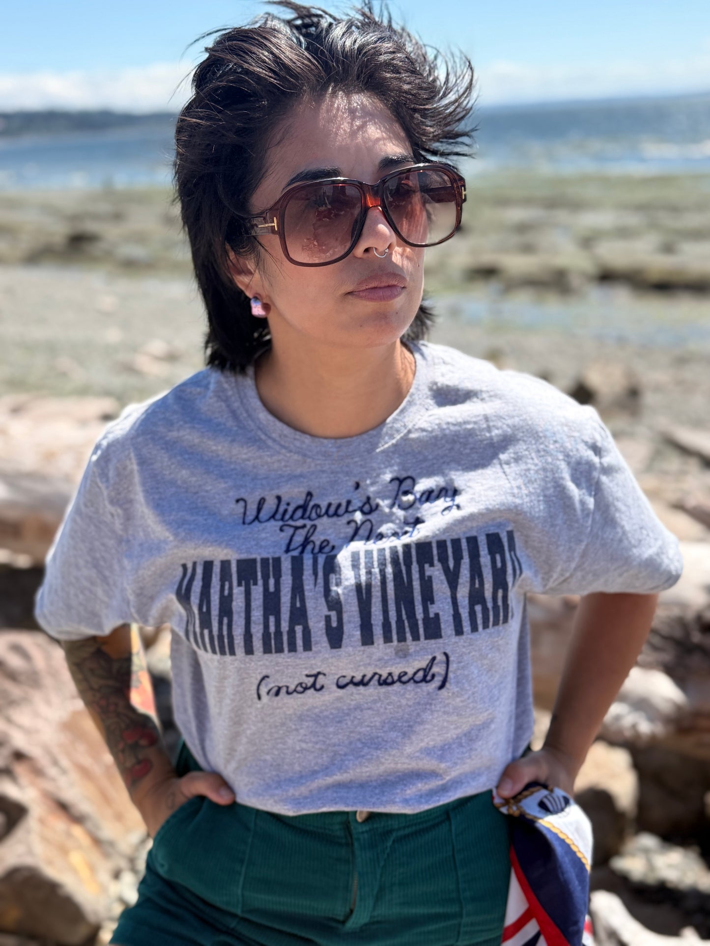 Widow's Bay The Next Martha's Vineyard (not cursed) Gray Varsity-Style Tee - MD