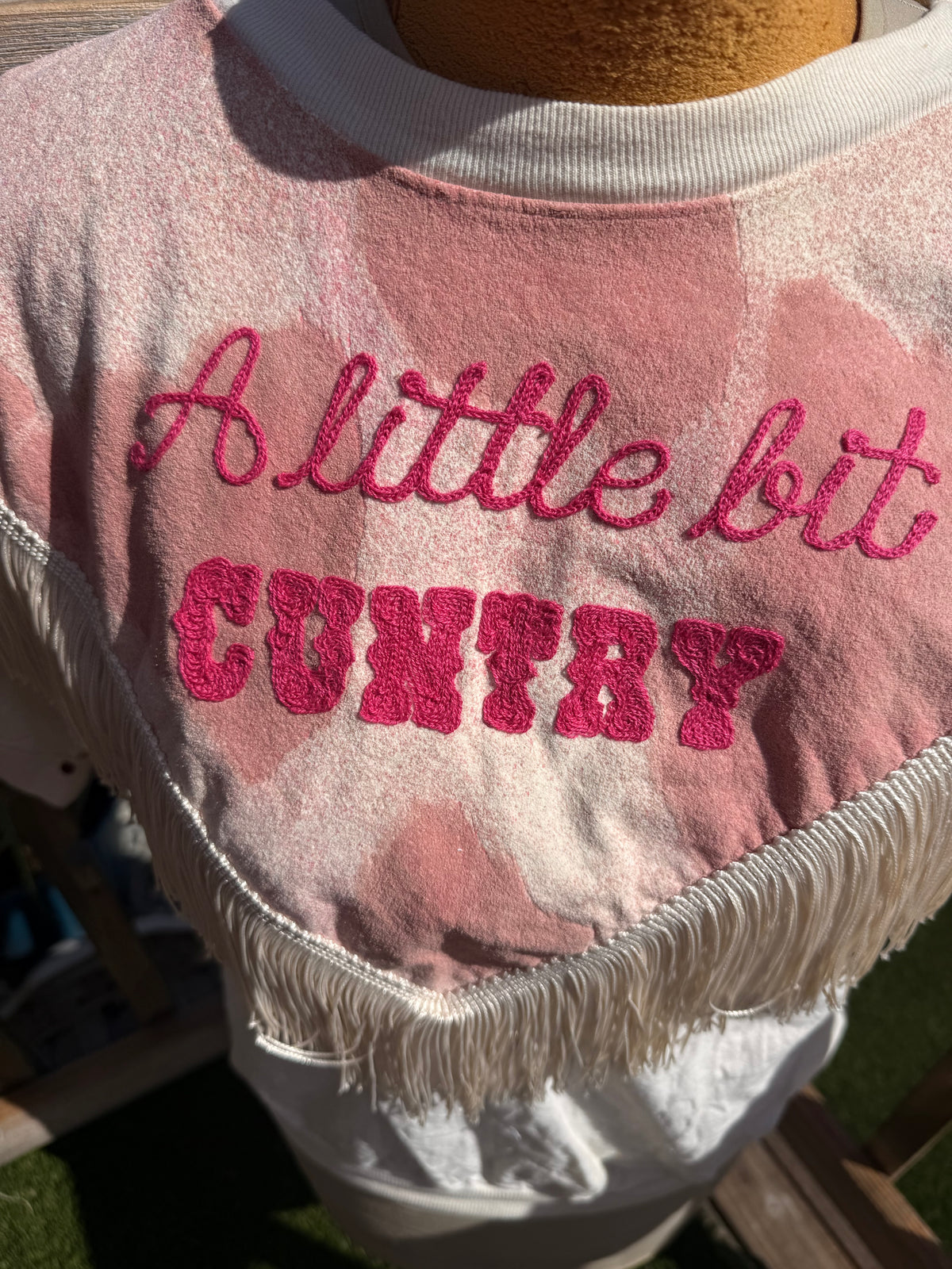 A Little Bit Cuntry Neon Cowgirl + Horse VTG S/S Fringe + Suede Top - LG