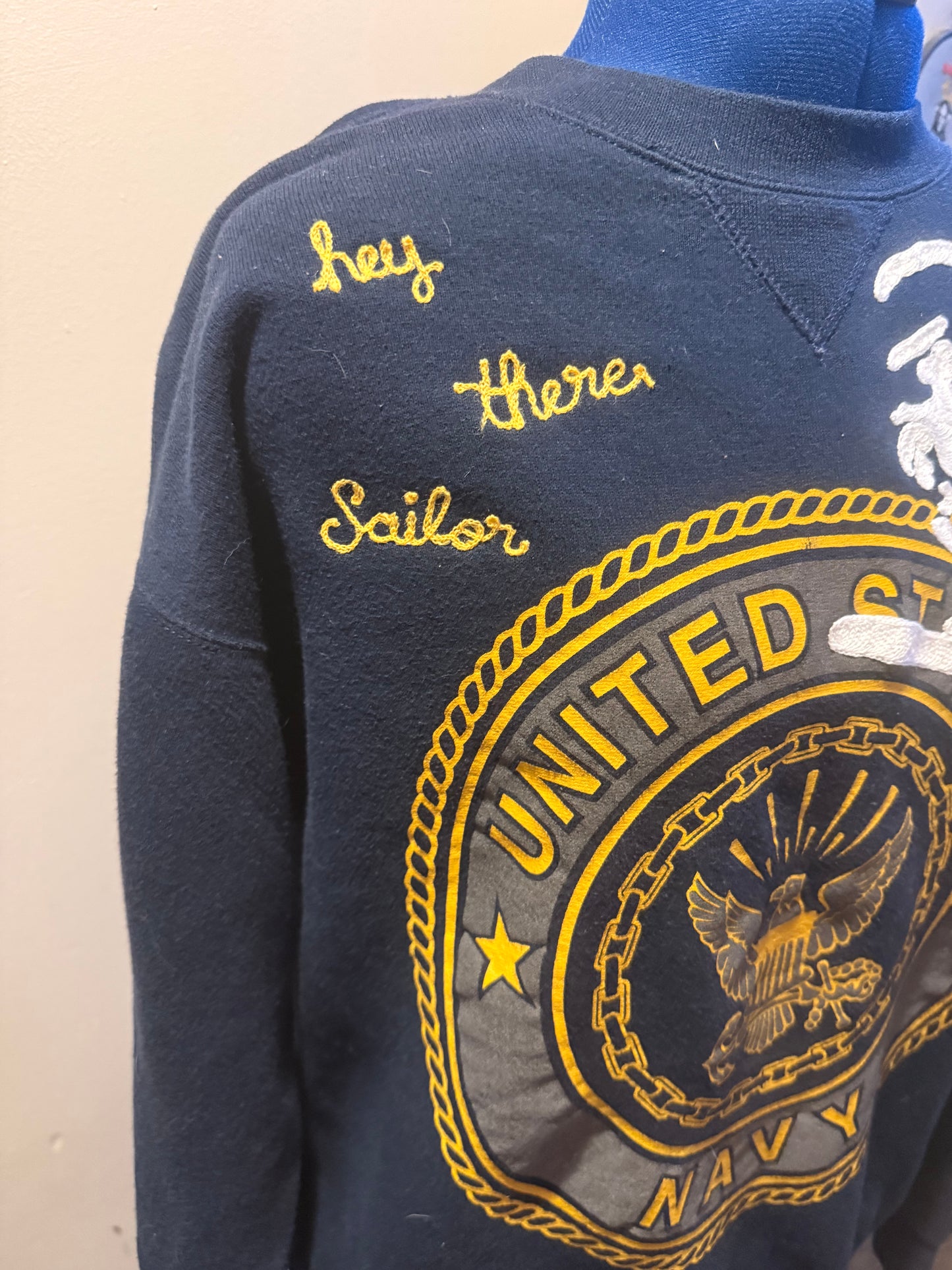 Navy Made Me Gay Vintage Navy Crewneck Sweatshirt - MD