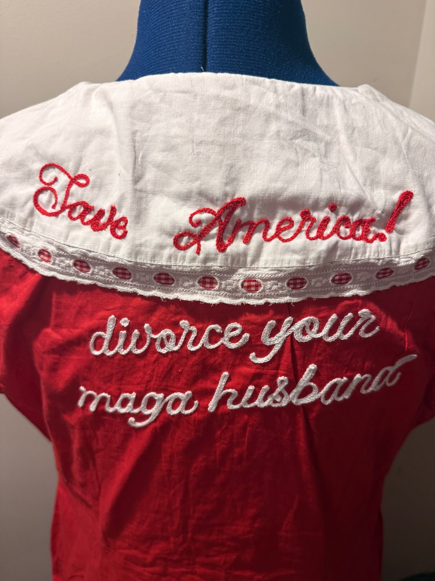 Save America! Divorce Your M A G A Husband! Red + White Midi Dress - LG