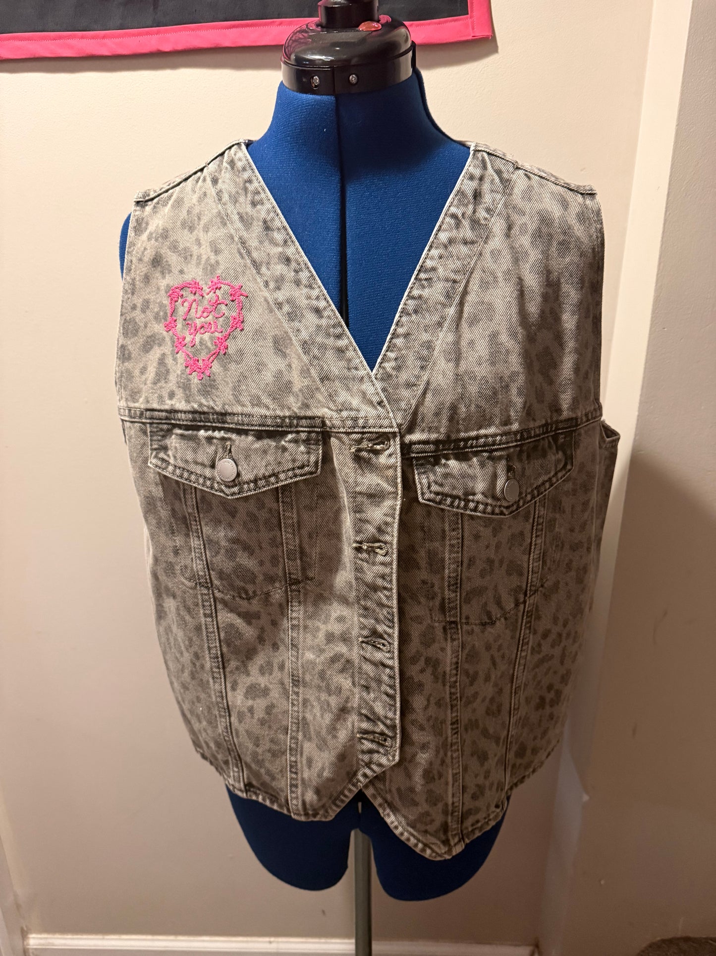 Womyn Don't Owe You Shit Animal Print Denim Vest - XL