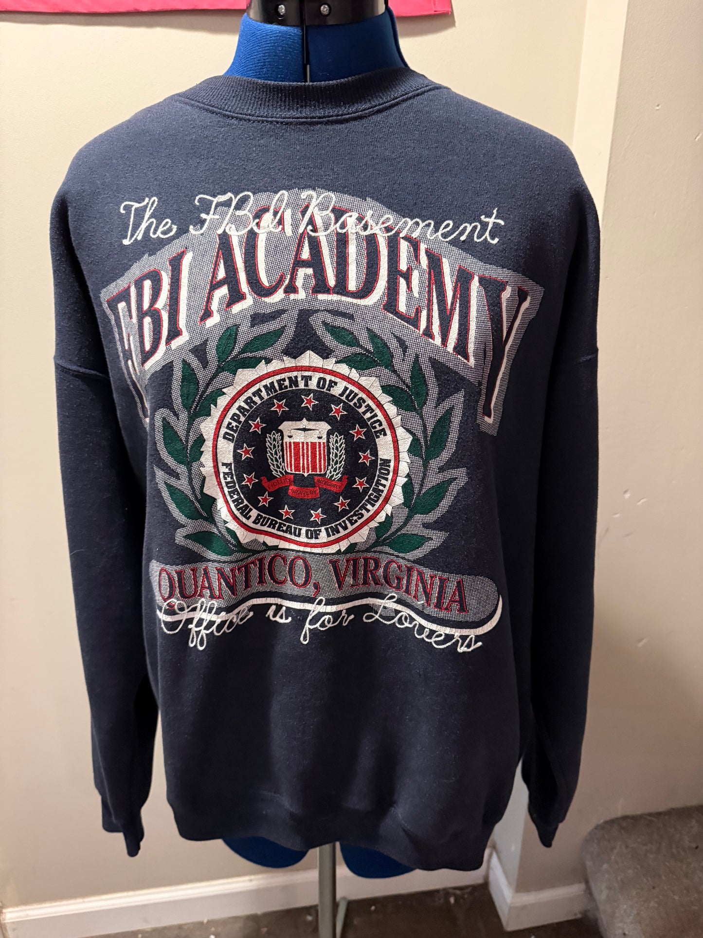 The FBI Basement Office is for Lovers VTG L/S Navy Crewneck Sweatshirt - XL