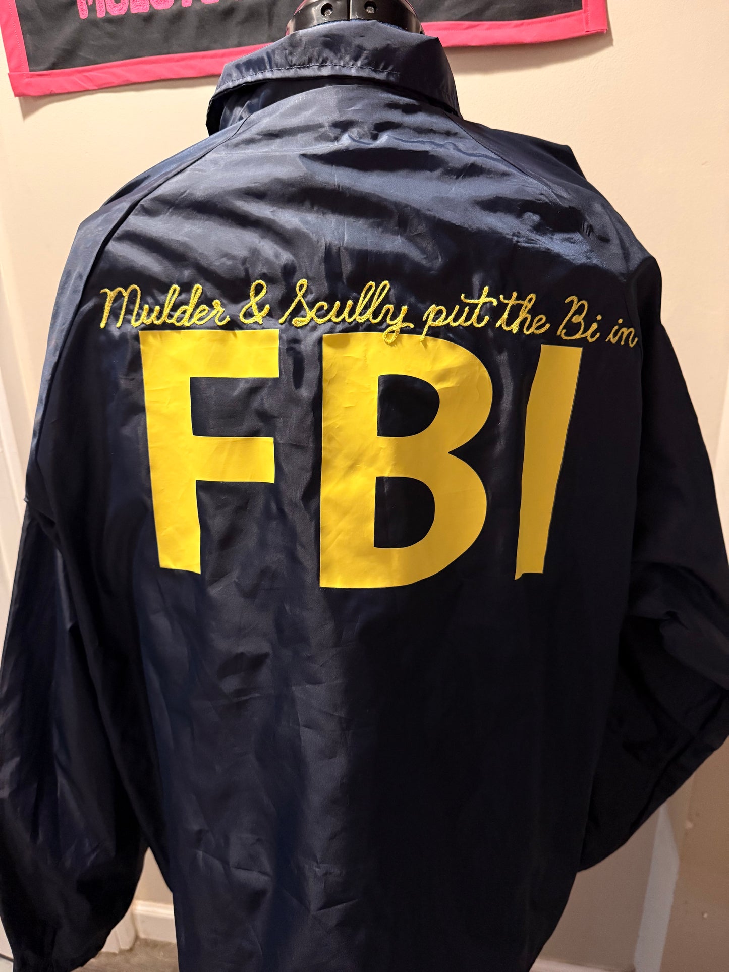 Bi in FBI Vintage Navy + Gold L/S Windbreaker Jacket - 2XL