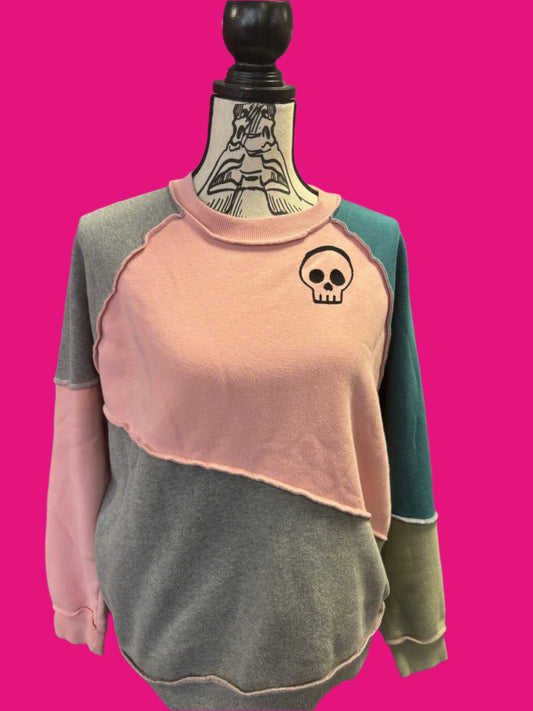 Colorblock Pink + Blue Cutie Skull Crewneck