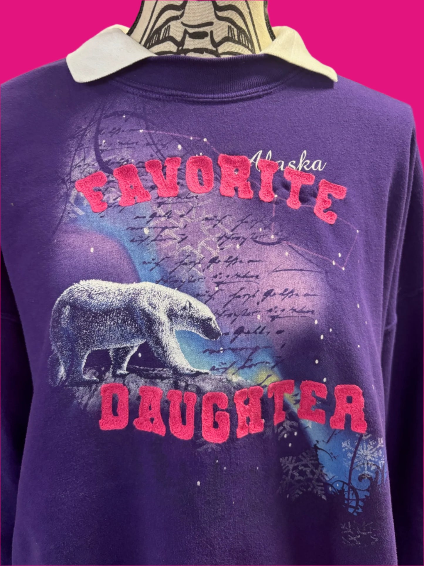 "Favorite Daughter" Alaska Polar Bear Vintage Purple with White Collar Crew