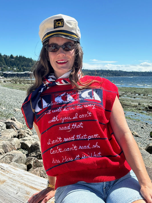 Ruth's Cross Stitch VTG Red, Blue, White Nautical Sweater Vest - LG