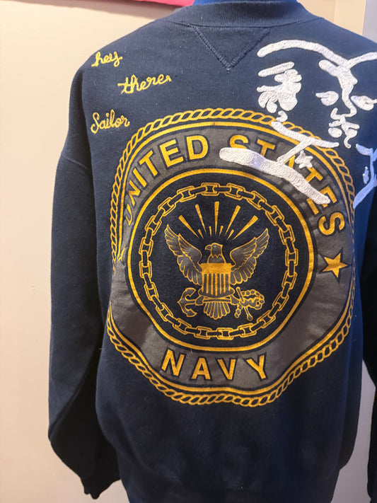 Navy Made Me Gay Vintage Navy Crewneck Sweatshirt - MD