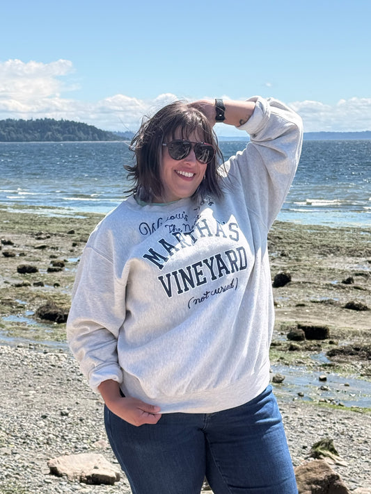 Widow's Bay The Next Martha's Vineyard (not cursed) VTG Gray Varsity-Style Crewneck - LG