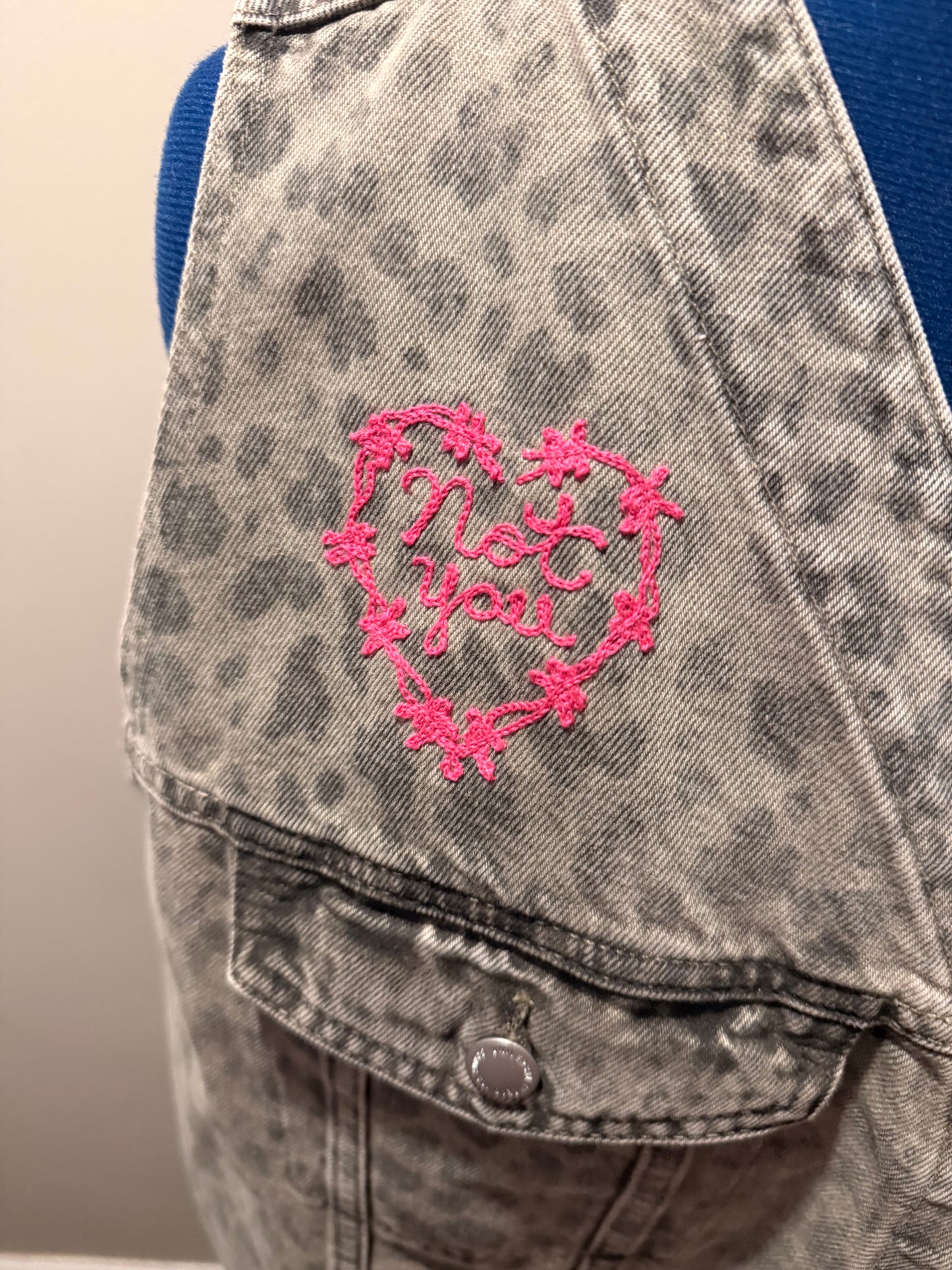 Womyn Don't Owe You Shit Animal Print Denim Vest - XL