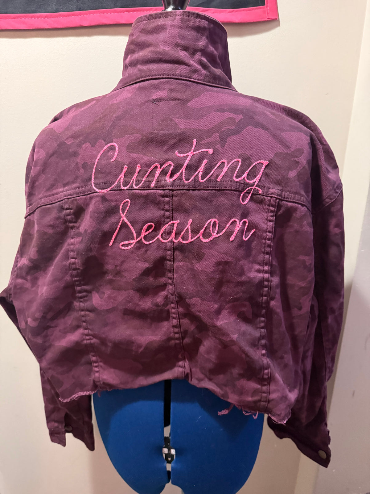 Cunting Season + Heart Target Purple + Pink Camo L/S Cropped Denim Jacket - XXL