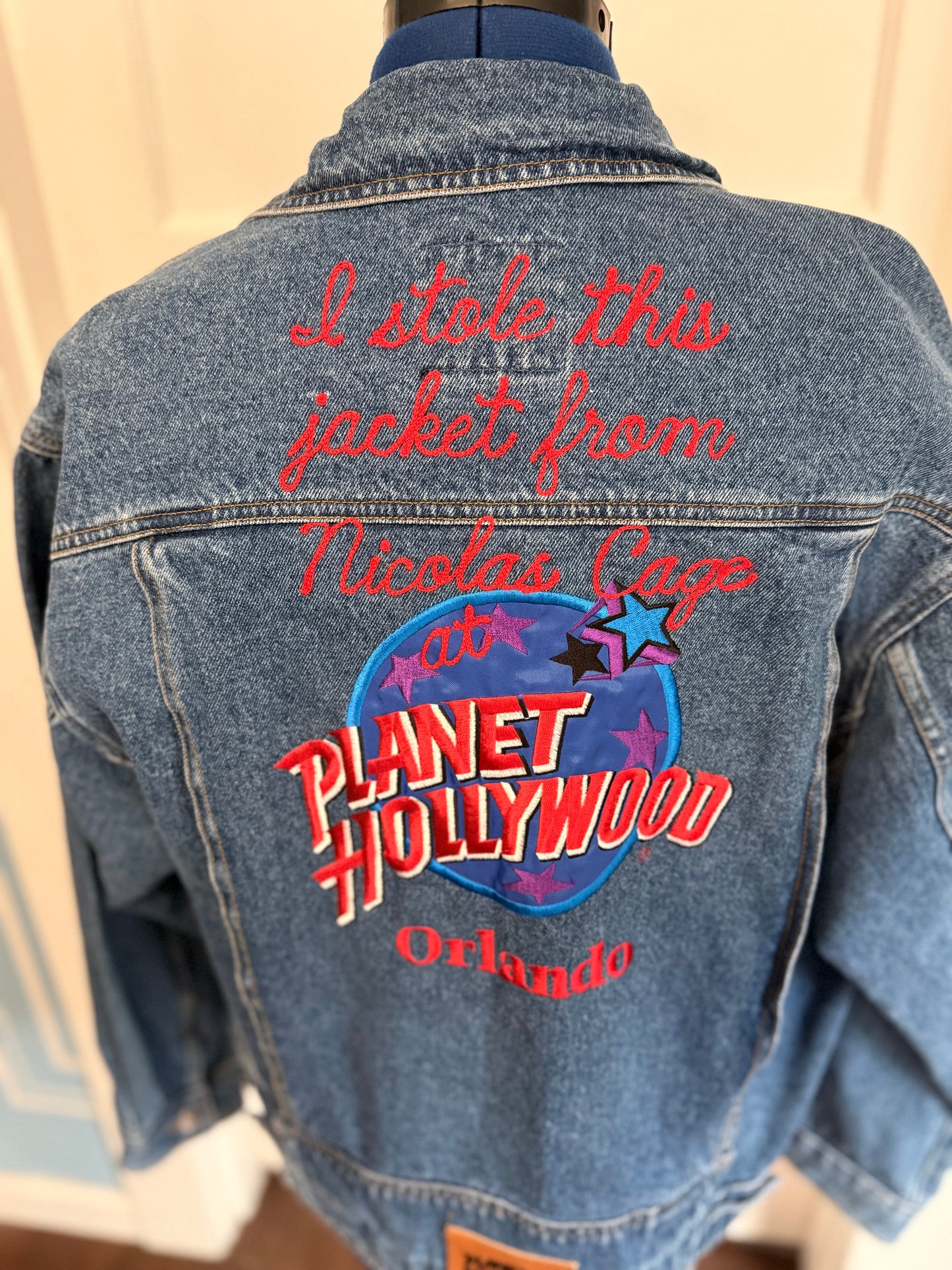 "I Stole this Jacket from Nicolas Cage at Planet Hollywood Orlando" Vintage Denim Jacket