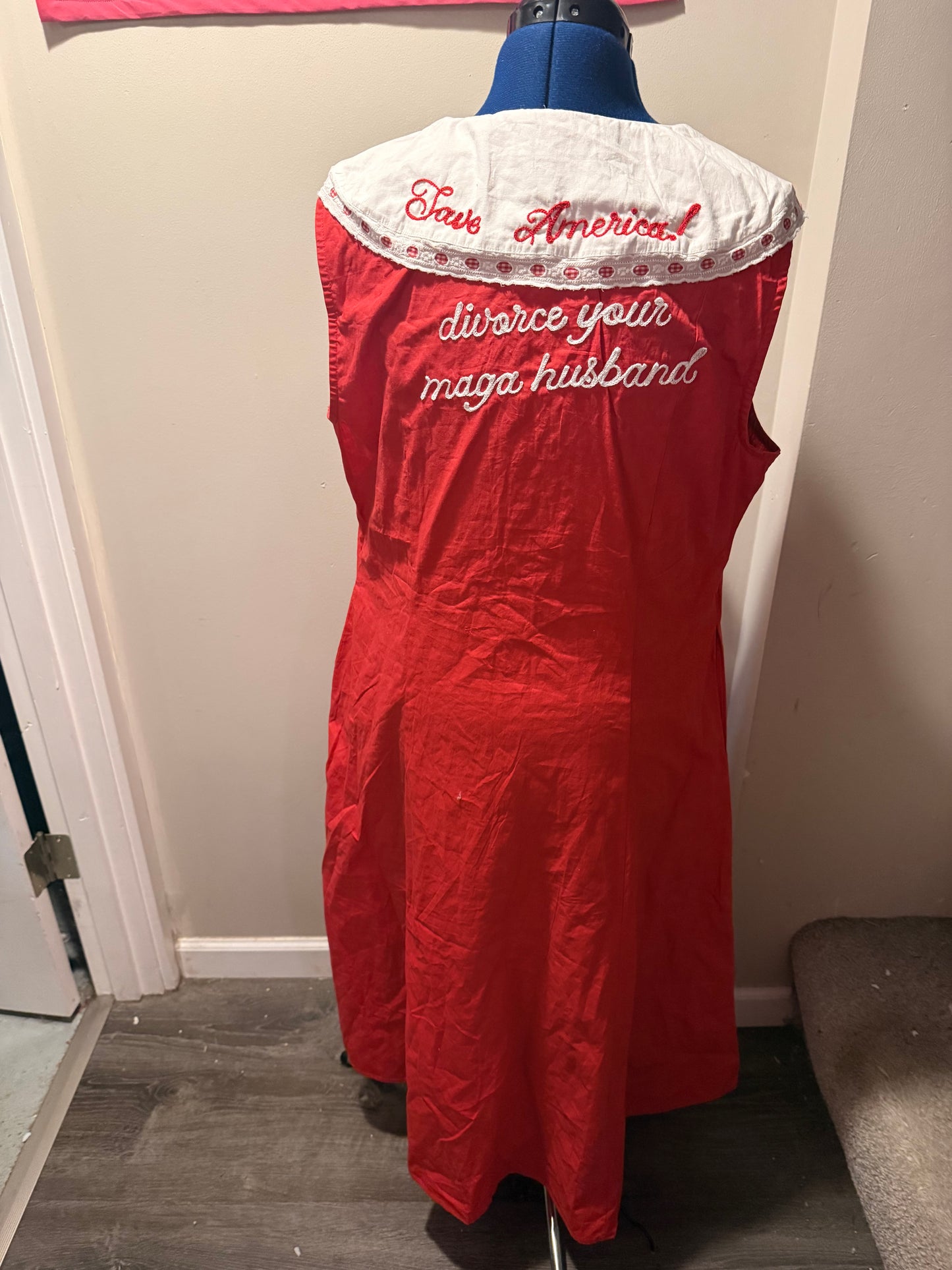 Save America! Divorce Your M A G A Husband! Red + White Midi Dress - LG