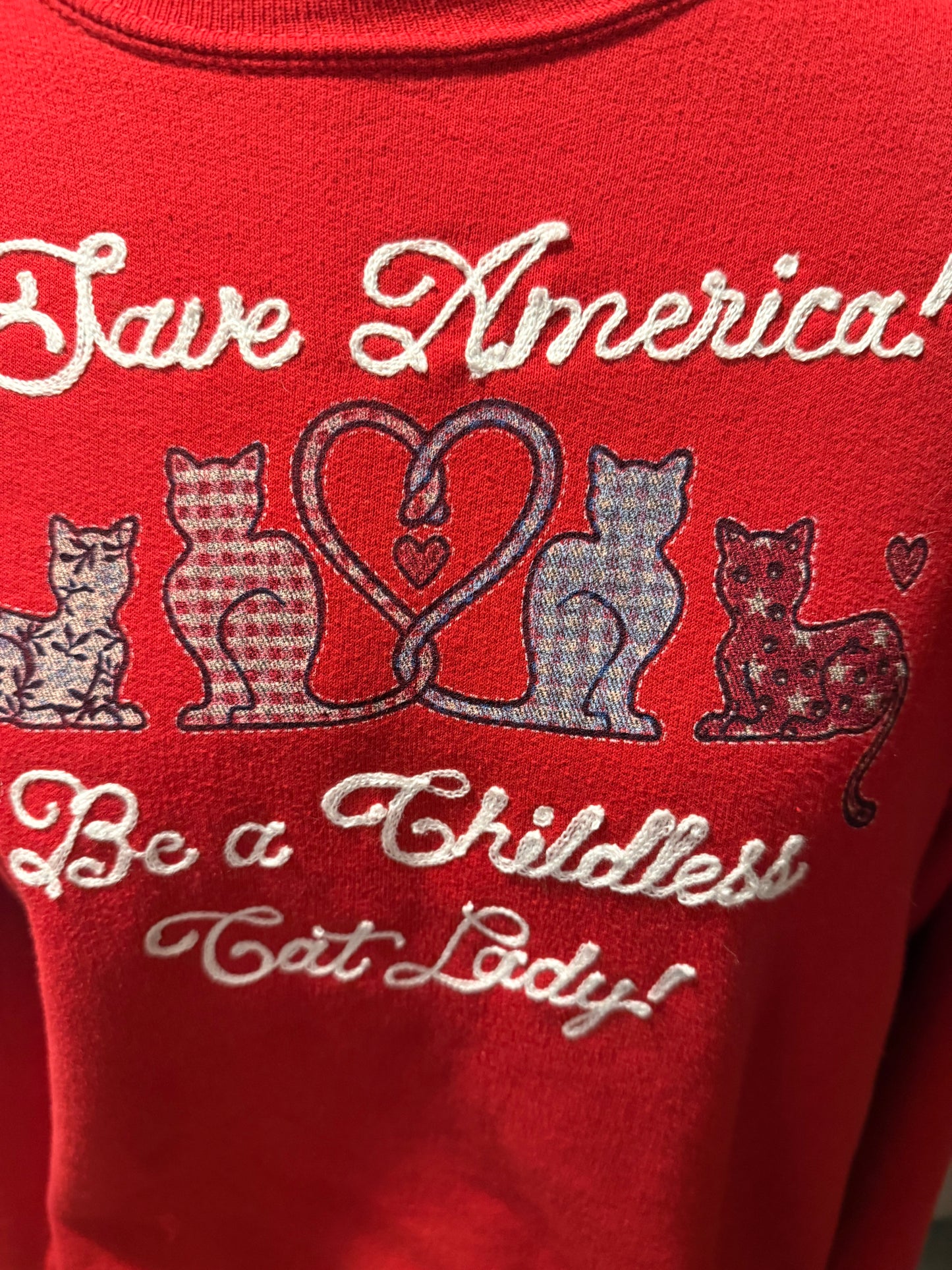 Save America! Be a Childless Cat Lady! Vintage Red Crewneck - LG