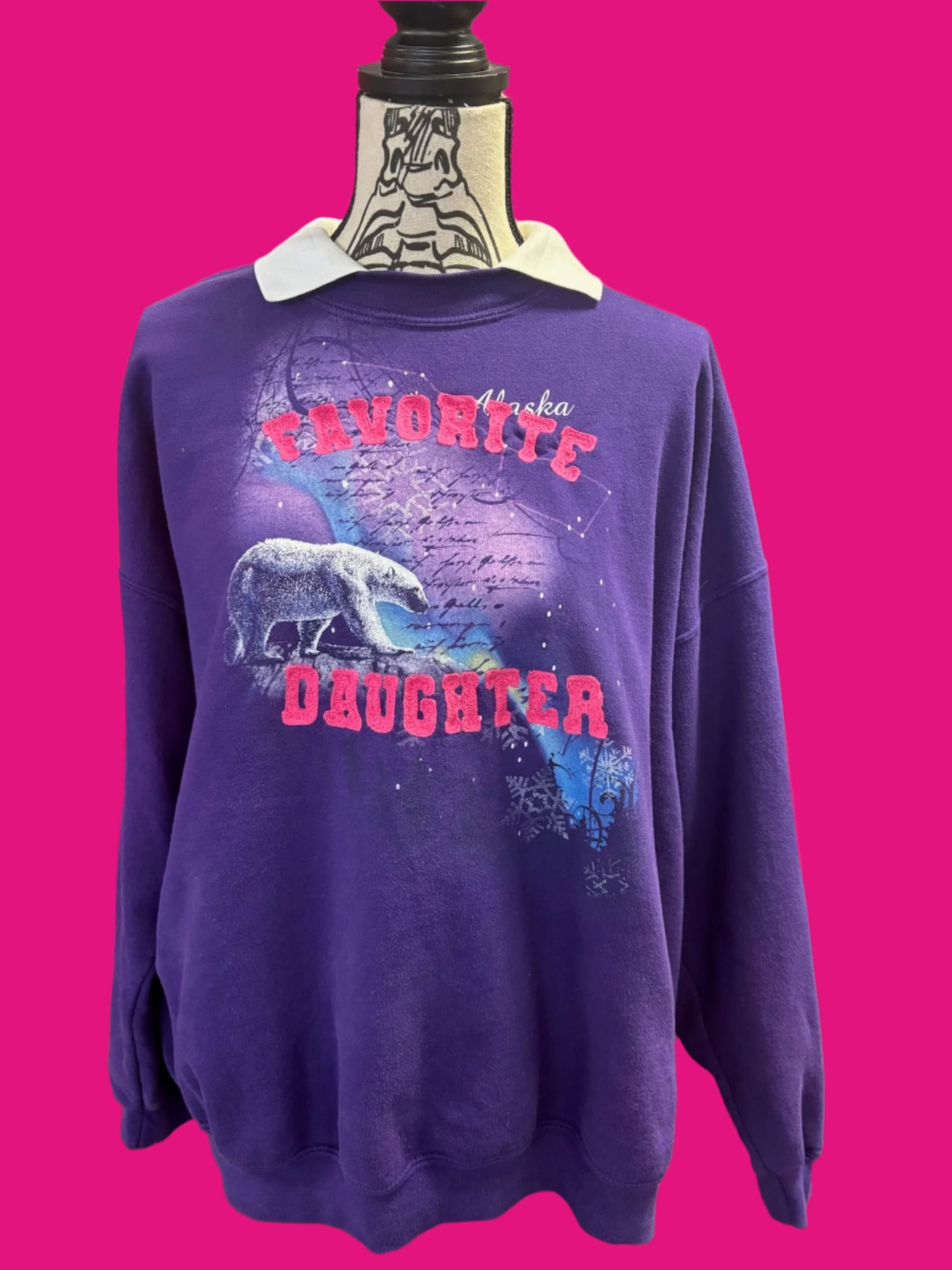 "Favorite Daughter" Alaska Polar Bear Vintage Purple with White Collar Crew